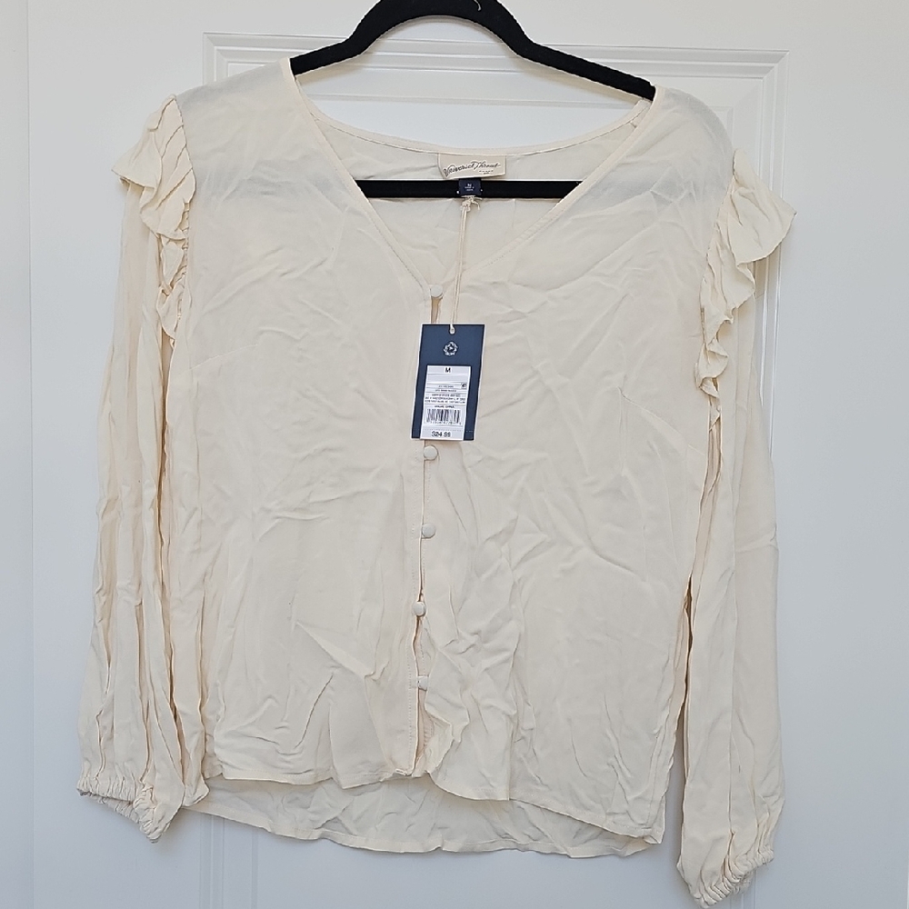 Universal Thread Cream Blouse with Ruffled Sleeves
